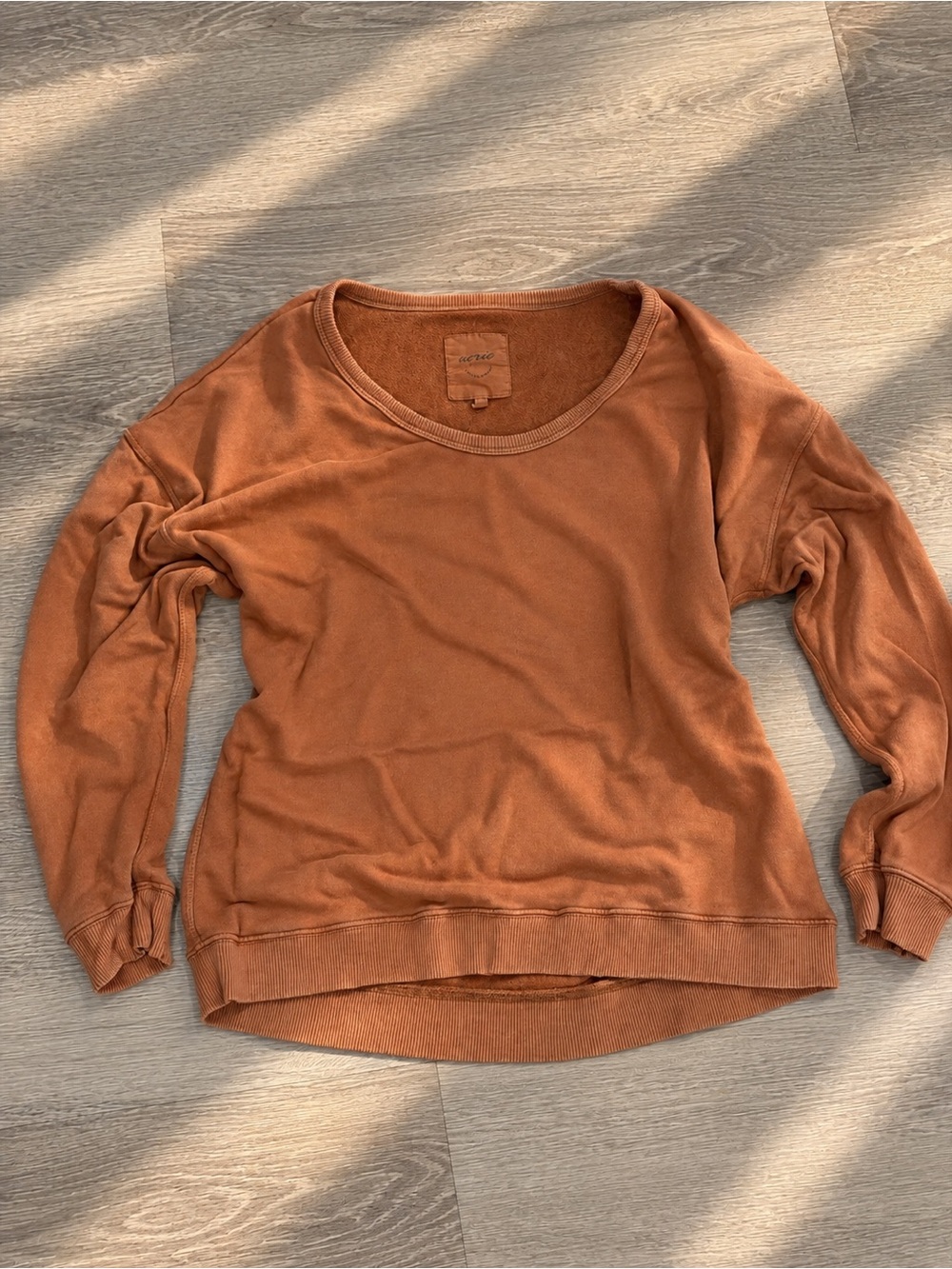 Aerie Rust Burnt Orange Washed Oversized Crewneck Sweatshirt XS